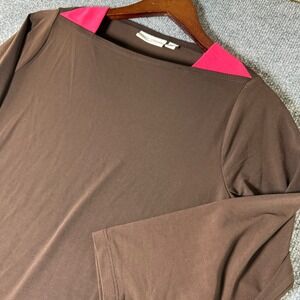 Susan Graver Brown Pink Colorblock Long Sleeve Tunic Top Women's Medium